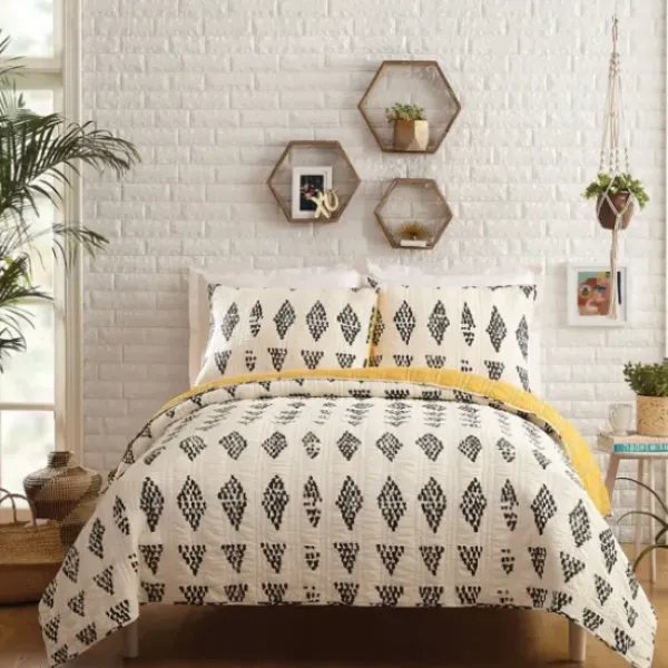 Quilts-Kirkland's Home Justina Blakeney Beaded 3-Pc. King Quilt Set Ivory/Gray/Yellow