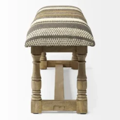 Benches & Ottomans-Kirkland's Home Jute Striped Natural Wood Bench Brown/White/Gray