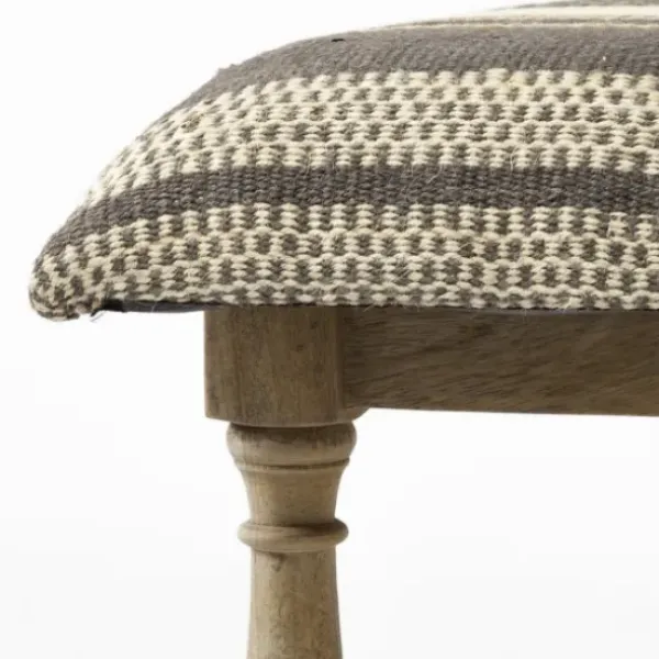 Benches & Ottomans-Kirkland's Home Jute Striped Natural Wood Bench Brown/White/Gray