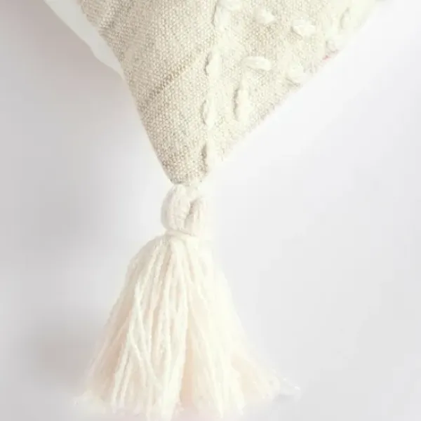 Pillows-Kirkland's Home Kantha Stitch Recycled Throw Pillow Ivory