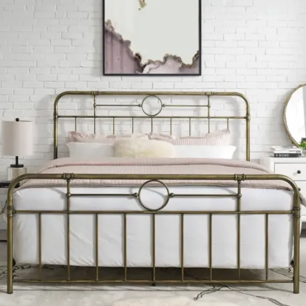 Beds & Headboards-Kirkland's Home King Size Bronze Pipe Bed Frame Brown