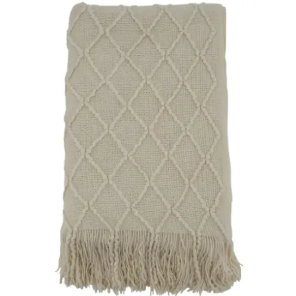 Blankets & Throws-Kirkland's Home Knitted Beige With Fringe Throw Blanket Tan
