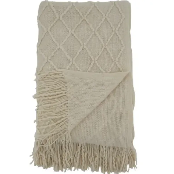 Blankets & Throws-Kirkland's Home Knitted Beige With Fringe Throw Blanket Tan
