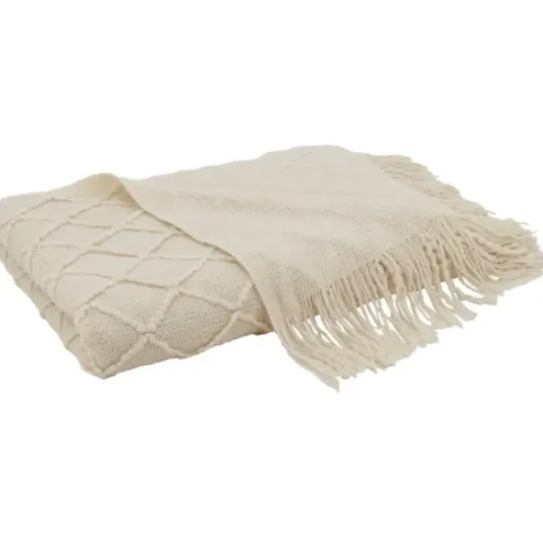 Blankets & Throws-Kirkland's Home Knitted Beige With Fringe Throw Blanket Tan