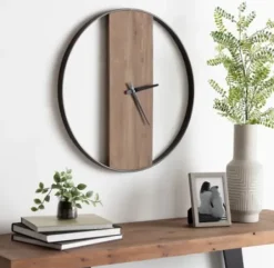 Clocks-Kirkland's Home Ladd Natural Wood Wall Clock Black