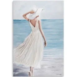 Canvas Art-Kirkland's Home Lady In White Hat & Dress Giclee Canvas Art Print Blue/White