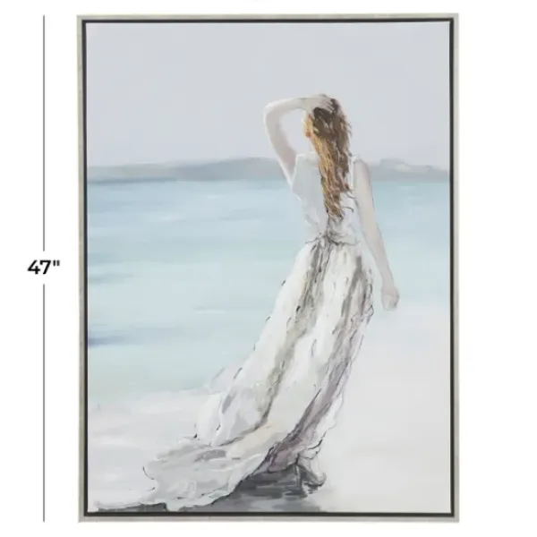 Framed Art-Kirkland's Home Lady Of The Ocean Framed Canvas Art Print White/Blue/Gray