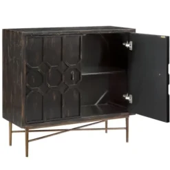 Cabinets & Sideboards-Kirkland's Home Laini Distressed Modern Carved Cabinet Black