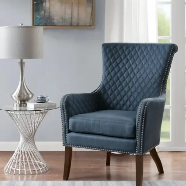 Accent Chairs-Kirkland's Home Lanea Quilted Accent Chair With Silver Studs Blue