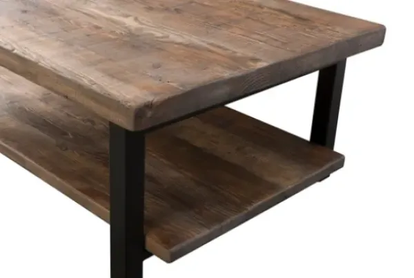 Coffee Tables-Kirkland's Home Large Brown Pine Wood And Metal Coffee Table Tan