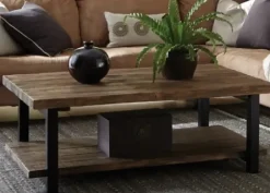 Coffee Tables-Kirkland's Home Large Brown Pine Wood And Metal Coffee Table Tan