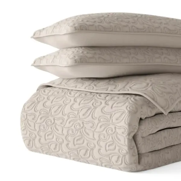 Quilts-Kirkland's Home Latte Floral Stitch 3-Pc. King Quilt Set Tan