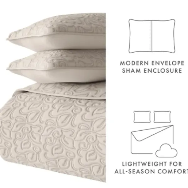 Quilts-Kirkland's Home Latte Floral Stitch 3-Pc. King Quilt Set Tan