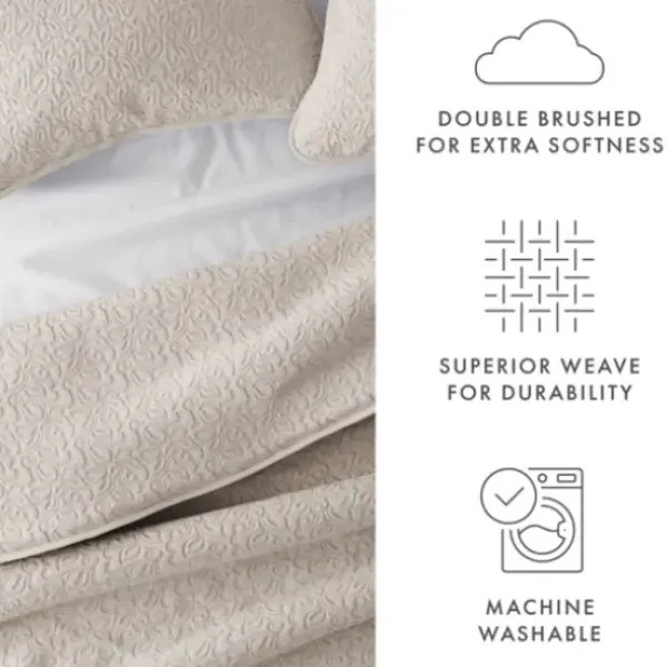 Quilts-Kirkland's Home Latte Floral Stitch 3-Pc. Queen Quilt Set Tan