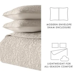 Quilts-Kirkland's Home Latte Floral Stitch 3-Pc. Queen Quilt Set Tan