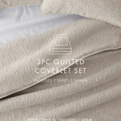 Quilts-Kirkland's Home Latte Floral Stitch 3-Pc. Queen Quilt Set Tan