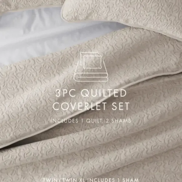 Quilts-Kirkland's Home Latte Floral Stitch 2-Pc. Twin Quilt Set Tan