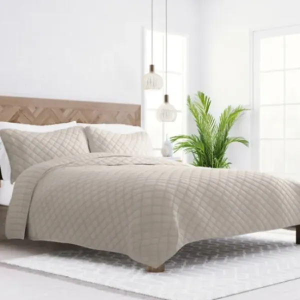 Quilts-Kirkland's Home Latte Stitched Diamond 3-Pc. Queen Quilt Set Tan