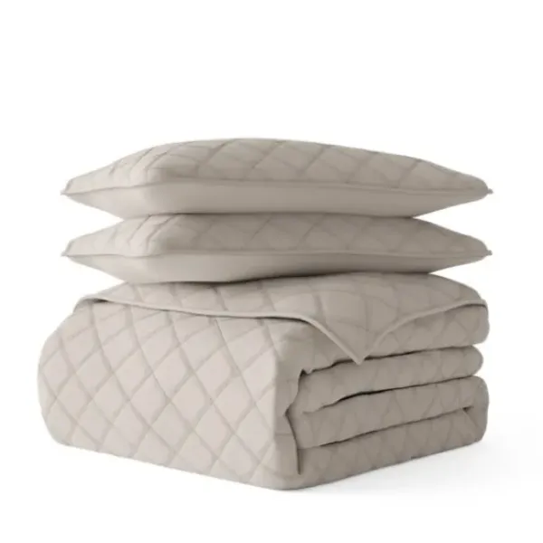 Quilts-Kirkland's Home Latte Stitched Diamond 3-Pc. King Quilt Set Tan