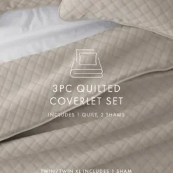 Quilts-Kirkland's Home Latte Stitched Diamond 3-Pc. King Quilt Set Tan