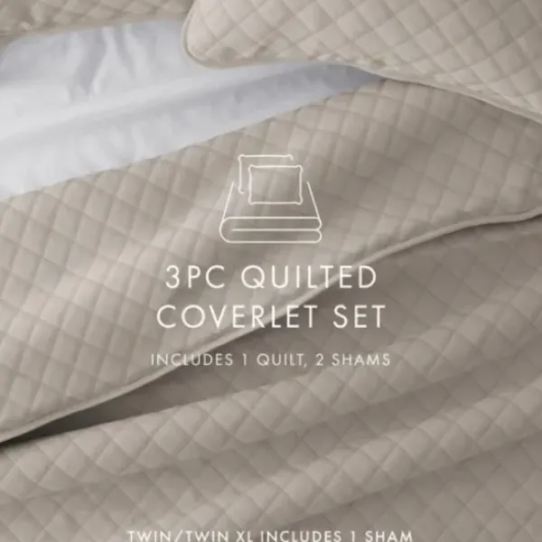 Quilts-Kirkland's Home Latte Stitched Diamond 3-Pc. King Quilt Set Tan