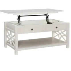 Coffee Tables-Kirkland's Home Lattice Raised Top Storage Coffee Table White