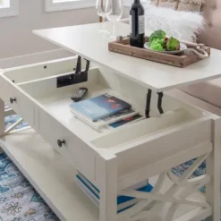 Coffee Tables-Kirkland's Home Lattice Raised Top Storage Coffee Table White