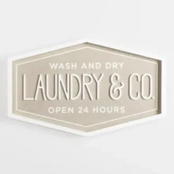Wall Quotes & Signs-Kirkland's Home Laundry & Co. Hexagon Wood Plaque Tan/White