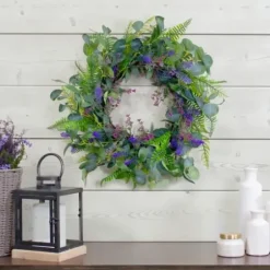 Wreaths-Kirkland's Home Lavender And Catnip Wild Floral Wreath Green/Purple