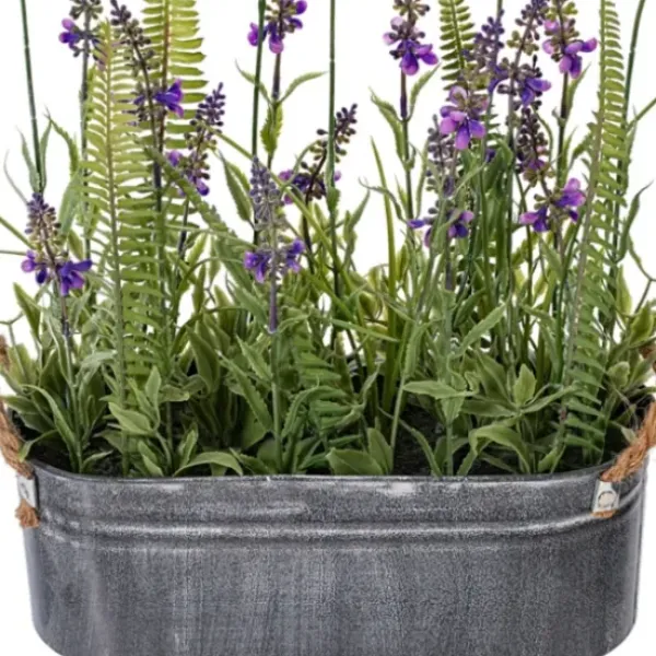 Arrangements & Greenery-Kirkland's Home Lavender And Fern Arrangement In Iron Pot, 16 In. Green/Purple