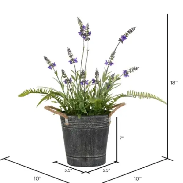 Arrangements & Greenery-Kirkland's Home Lavender And Fern Arrangement In Iron Pot, 18 In. Green/Purple