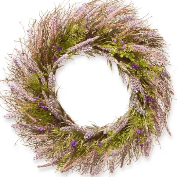 Wreaths-Kirkland's Home Lavender With Bristle Branch Stems Wreath Purple/Pink/Green