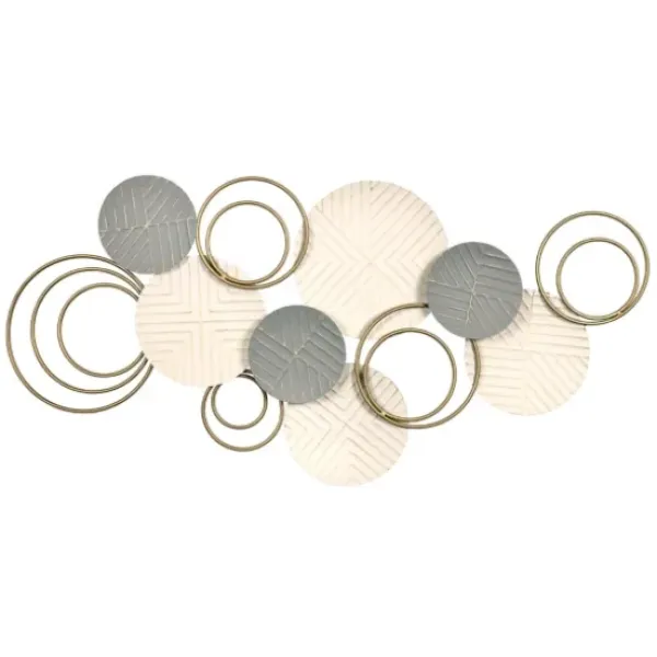 Wall Plaques-Kirkland's Home Layered Herringbone Plates Wall Plaque Gray/White/Gold