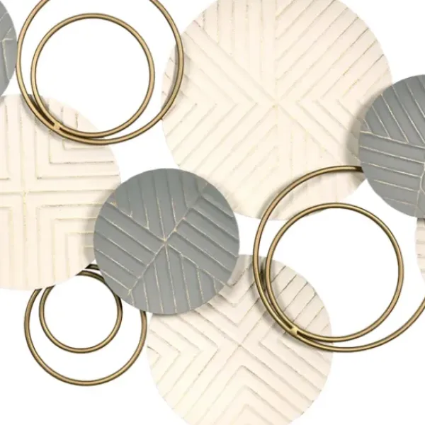 Wall Plaques-Kirkland's Home Layered Herringbone Plates Wall Plaque Gray/White/Gold