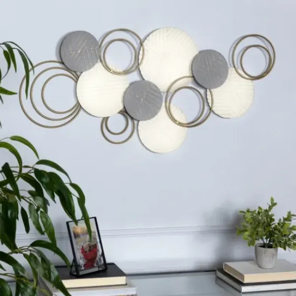 Wall Plaques-Kirkland's Home Layered Herringbone Plates Wall Plaque Gray/White/Gold