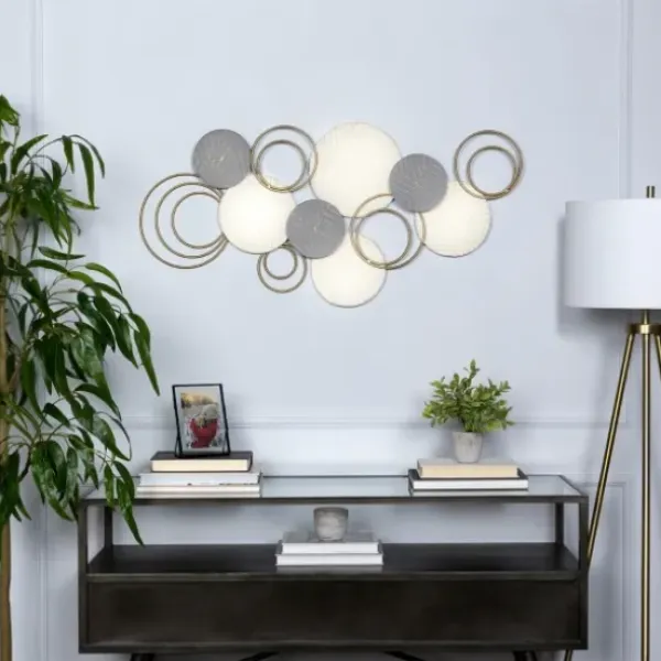Wall Plaques-Kirkland's Home Layered Herringbone Plates Wall Plaque Gray/White/Gold
