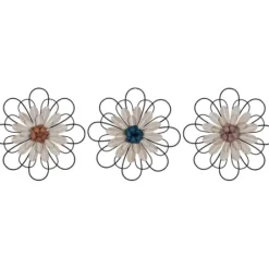 Wall Plaques-Kirkland's Home Layered Metal & Wood Flower Wall Plaques, Set Of 3 Black/Tan}Multi
