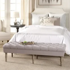 Benches & Ottomans-Kirkland's Home Layla Natural Button Tufted Bench Tan
