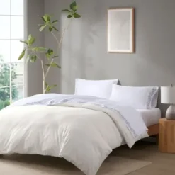 Bed Sheets-Kirkland's Home Leafy Vine Hem Microfiber 4-Pc. Queen Sheet Set White/Green
