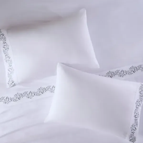 Bed Sheets-Kirkland's Home Leafy Vine Hem Microfiber 4-Pc. Queen Sheet Set White/Green