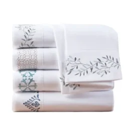 Bed Sheets-Kirkland's Home Leafy Vine Hem Microfiber 4-Pc. Full Sheet Set White/Green