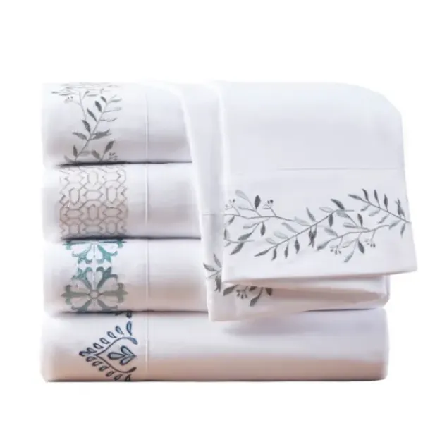 Bed Sheets-Kirkland's Home Leafy Vine Hem Microfiber 4-Pc. King Sheet Set White/Green