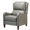 Accent Chairs-Kirkland's Home Leather Nailhead Traditional Recliner Gray