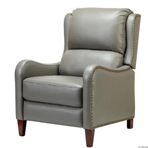 Accent Chairs-Kirkland's Home Leather Nailhead Traditional Recliner Gray