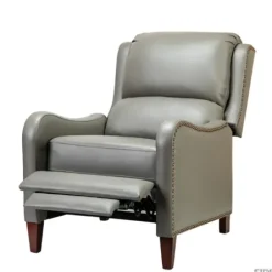 Accent Chairs-Kirkland's Home Leather Nailhead Traditional Recliner Gray