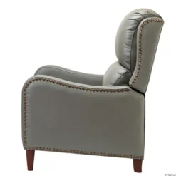 Accent Chairs-Kirkland's Home Leather Nailhead Traditional Recliner Gray