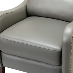 Accent Chairs-Kirkland's Home Leather Nailhead Traditional Recliner Gray