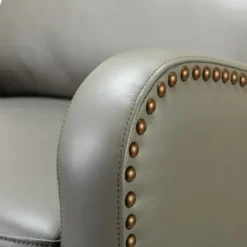 Accent Chairs-Kirkland's Home Leather Nailhead Traditional Recliner Gray