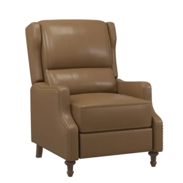 Accent Chairs-Kirkland's Home Leather Nailhead Trim Classic Recliner Brown
