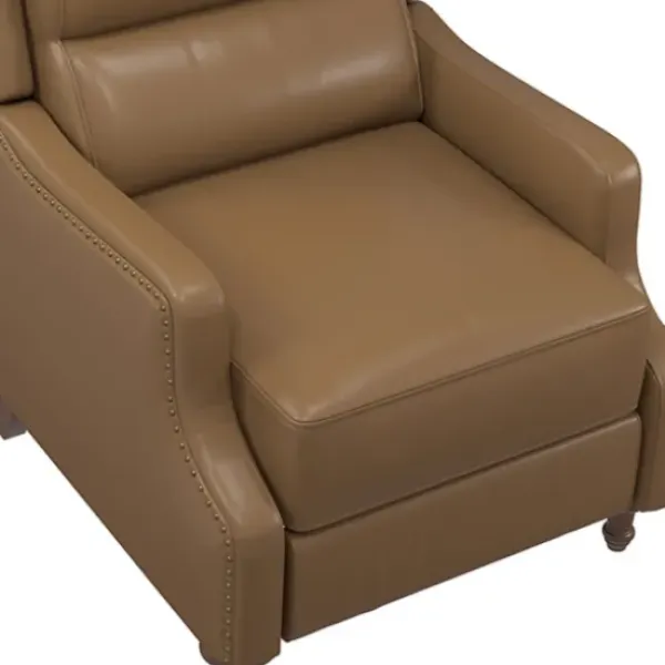 Accent Chairs-Kirkland's Home Leather Nailhead Trim Classic Recliner Brown